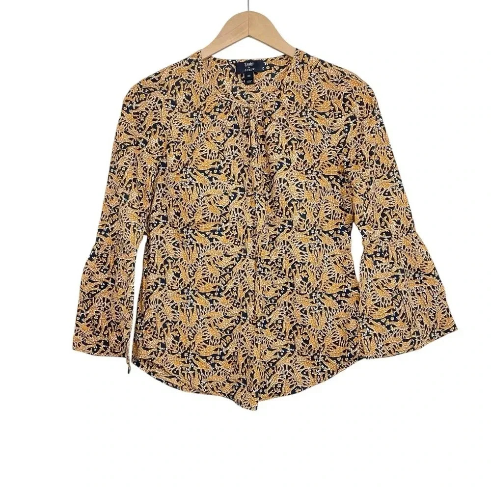 J. Crew Giraffe Print 3/4 Bell Sleeve Top Size 00